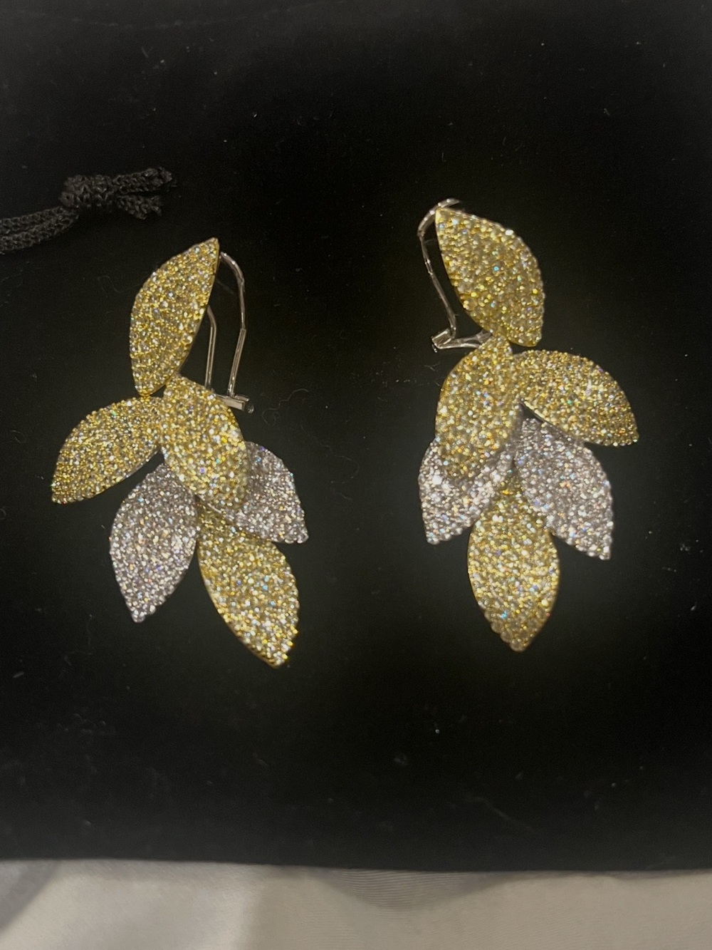 Adina Eden Gold and Silver Pavé Leaf Cluster Drop Earrings